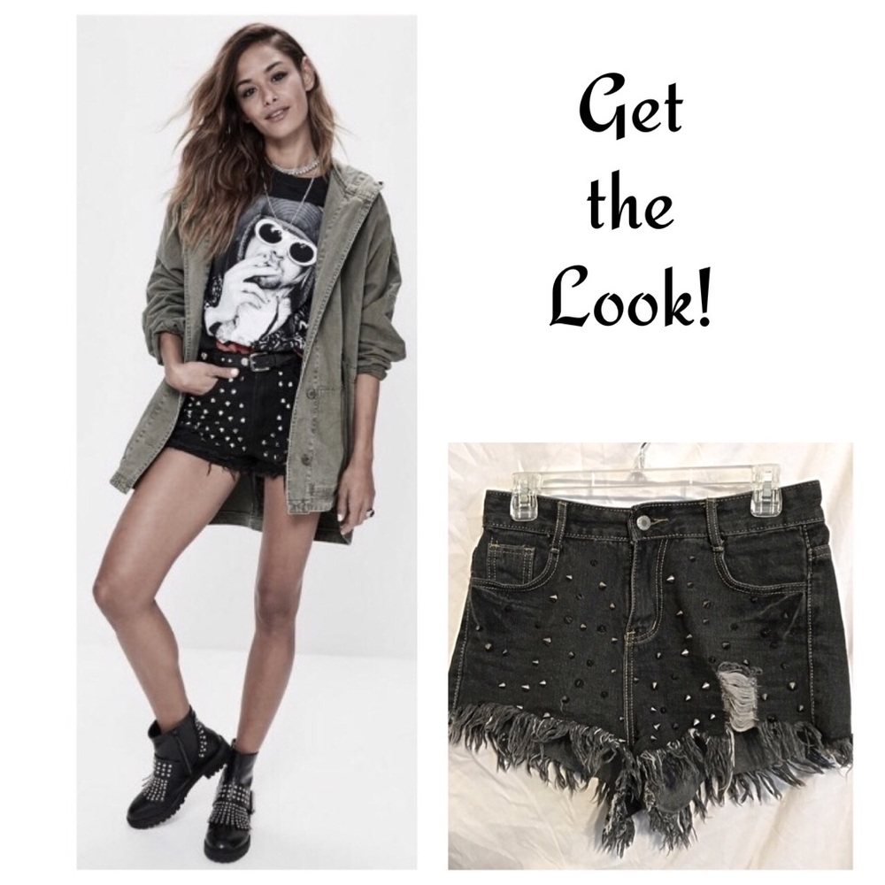 Sunny Studded Cut Offs Jeans Shorts Distressed L